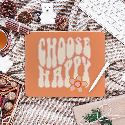 Groovy Retro Hippie Orange Floral Mouse Pad, Choose Happy Mouse Pads Mousepad for Home Office Dorm Laptop Computer Desk Accessories Supplies, 8.7x7.1 Inch in Saudi Arabia