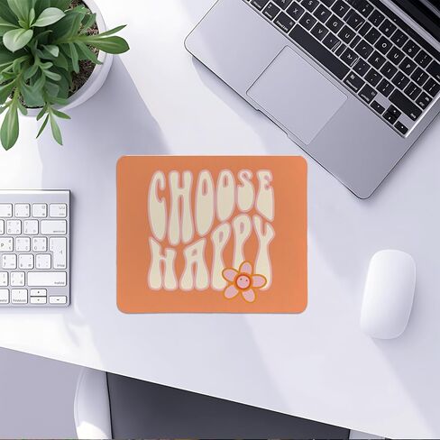 Groovy Retro Hippie Orange Floral Mouse Pad, Choose Happy Mouse Pads Mousepad for Home Office Dorm Laptop Computer Desk Accessories Supplies, 8.7x7.1 Inch in Saudi Arabia