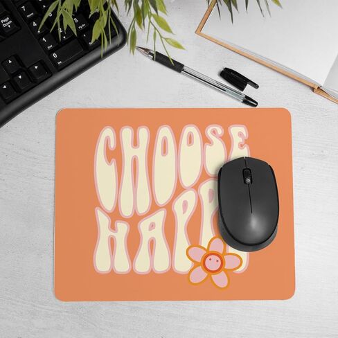 Groovy Retro Hippie Orange Floral Mouse Pad, Choose Happy Mouse Pads Mousepad for Home Office Dorm Laptop Computer Desk Accessories Supplies, 8.7x7.1 Inch in Saudi Arabia