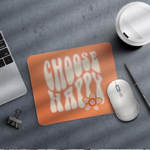 Groovy Retro Hippie Orange Floral Mouse Pad, Choose Happy Mouse Pads Mousepad for Home Office Dorm Laptop Computer Desk Accessories Supplies, 8.7x7.1 Inch in Saudi Arabia