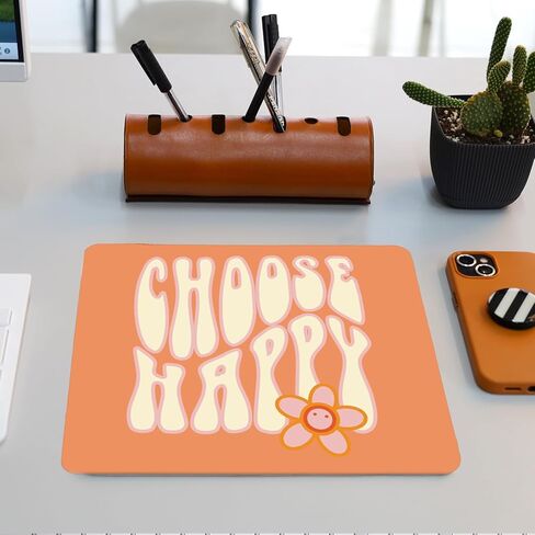 Groovy Retro Hippie Orange Floral Mouse Pad, Choose Happy Mouse Pads Mousepad for Home Office Dorm Laptop Computer Desk Accessories Supplies, 8.7x7.1 Inch in Saudi Arabia