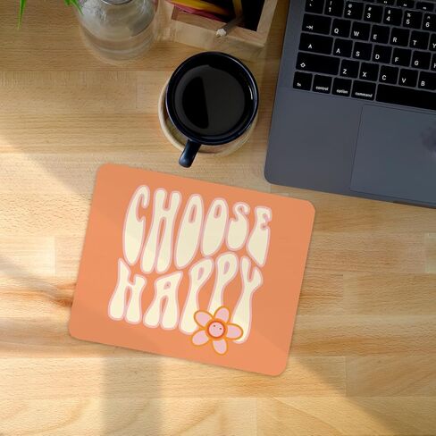 Groovy Retro Hippie Orange Floral Mouse Pad, Choose Happy Mouse Pads Mousepad for Home Office Dorm Laptop Computer Desk Accessories Supplies, 8.7x7.1 Inch in Saudi Arabia