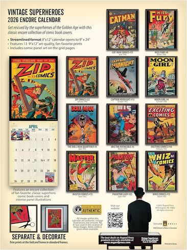 Asgard Press 2026 Vintage Superheroes Wall Calendar – Encore Edition, 16 Months, Collection of 9"x12" Comic Art Prints, 9"x24" (Size When Open) in Saudi Arabia