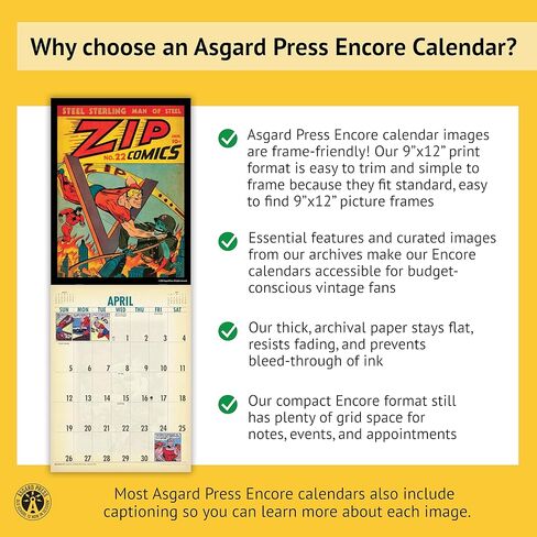 Asgard Press 2026 Vintage Superheroes Wall Calendar – Encore Edition, 16 Months, Collection of 9"x12" Comic Art Prints, 9"x24" (Size When Open) in Saudi Arabia