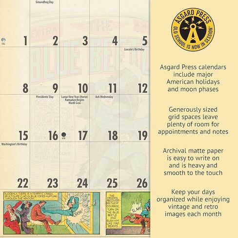 Asgard Press 2026 Vintage Superheroes Wall Calendar – Encore Edition, 16 Months, Collection of 9"x12" Comic Art Prints, 9"x24" (Size When Open) in Saudi Arabia