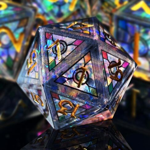 MJDICEOK DND الراتنج مجموعة النرد ذو الحواف الحادة، 7 قطع مجموعة النرد الراتنج زهرة، مجموعة النرد متعدد السطوح للأبراج المحصنة والتنين النرد، مجموعة النرد D & D، لعب دور آر بي جي D و D D20 D12 D10 D8 D6 D4 النرد (ورقة صفراء) in Kuwait
