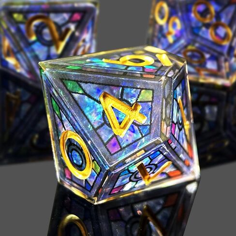 MJDICEOK DND الراتنج مجموعة النرد ذو الحواف الحادة، 7 قطع مجموعة النرد الراتنج زهرة، مجموعة النرد متعدد السطوح للأبراج المحصنة والتنين النرد، مجموعة النرد D & D، لعب دور آر بي جي D و D D20 D12 D10 D8 D6 D4 النرد (ورقة صفراء) in Kuwait