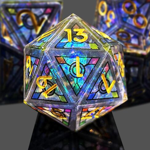 MJDICEOK DND الراتنج مجموعة النرد ذو الحواف الحادة، 7 قطع مجموعة النرد الراتنج زهرة، مجموعة النرد متعدد السطوح للأبراج المحصنة والتنين النرد، مجموعة النرد D & D، لعب دور آر بي جي D و D D20 D12 D10 D8 D6 D4 النرد (ورقة صفراء) in Kuwait
