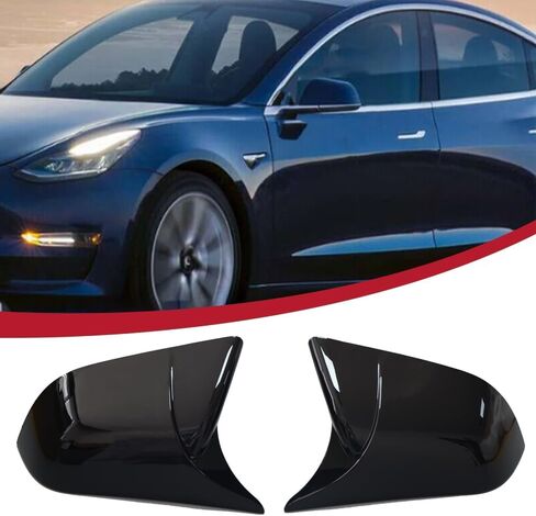 Door Rearview Mirror Cover Cap Compatible with Tesla Model 3 Sedan 2017-2023 Side Mirror Cover Cap Trim (Gloss Black) in Saudi Arabia