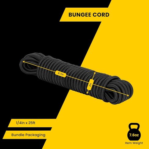 حبل بنجي مرن للصدمات مقاس 1/4 بوصة × 25 بوصة حبل بنجي للاستخدام بنفسك، وربطات العنق، وقوارب الكاياك والخارجية - أسود in Kuwait