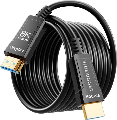 BlueRigger 8K Fiber Optic HDMI Cable 50FT (48Gbps, in-Wall CL3 Rated, eARC, 8K 60Hz, 4K 144Hz, HDCP 2.3, HDR10+) Ultra High Speed Long HDMI AOC 2.1 Cable - for Gaming, VR, HDTV, Monitor, PC in Kuwait