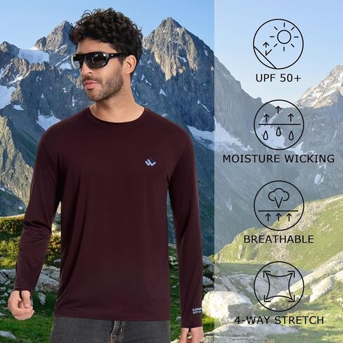 Men’s UPF 50+ Lightweight Long Sleeve Casual T-Shirt Quick Dry UV Sun Protection for Outdoor Beach Hiking Fishing Exercise in Kuwait