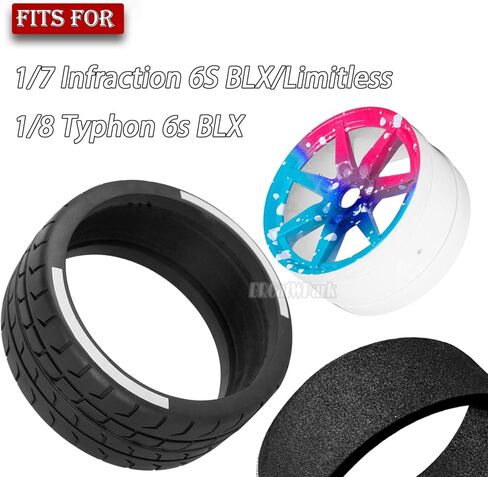 RC Highway Tires Wheel for 1/8 Typhon 6s BLX,1/7 Infraction 6S BLX/Limitless,RC Wheel Rim & Rubber Highway Tires RC Drift Wheels and Tires,Blue Pink in Saudi Arabia