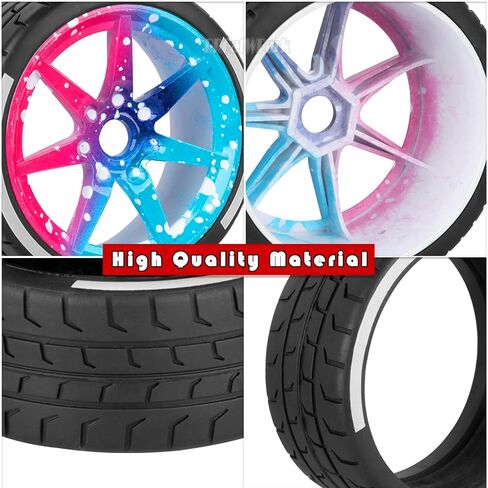 RC Highway Tires Wheel for 1/8 Typhon 6s BLX,1/7 Infraction 6S BLX/Limitless,RC Wheel Rim & Rubber Highway Tires RC Drift Wheels and Tires,Blue Pink in Saudi Arabia