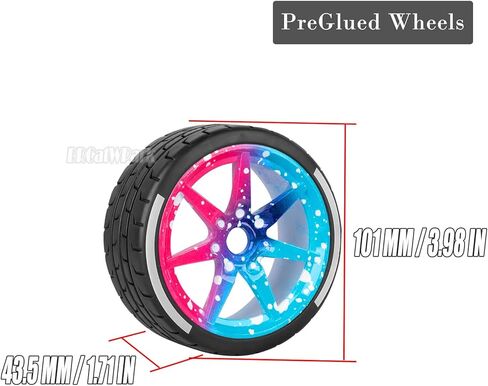 RC Highway Tires Wheel for 1/8 Typhon 6s BLX,1/7 Infraction 6S BLX/Limitless,RC Wheel Rim & Rubber Highway Tires RC Drift Wheels and Tires,Blue Pink in Saudi Arabia