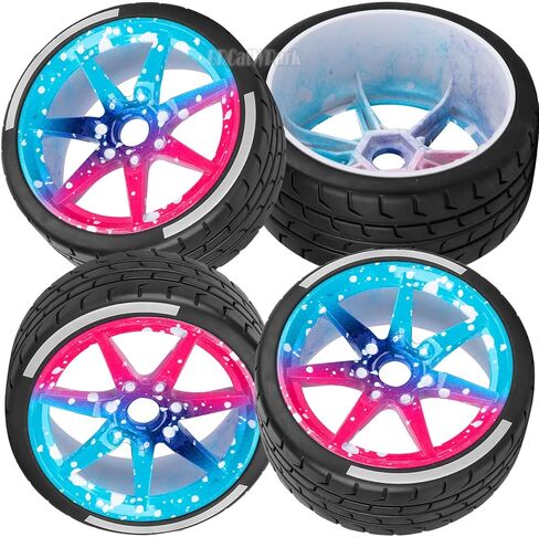 RC Highway Tires Wheel for 1/8 Typhon 6s BLX,1/7 Infraction 6S BLX/Limitless,RC Wheel Rim & Rubber Highway Tires RC Drift Wheels and Tires,Blue Pink in Saudi Arabia