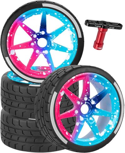 RC Highway Tires Wheel for 1/8 Typhon 6s BLX,1/7 Infraction 6S BLX/Limitless,RC Wheel Rim & Rubber Highway Tires RC Drift Wheels and Tires,Blue Pink in Saudi Arabia