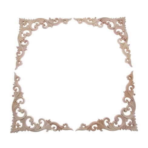 MUXSAM Wood Appliques Decorative Wood Onlays for Furniture, 4Pcs Unpainted DIY Retro Wooden Corner Carving Decals for Door Fireplace Dresser Cabinet Mirror Bed Mantel Decor, 10x10cm/3.94"x3.94" in Kuwait