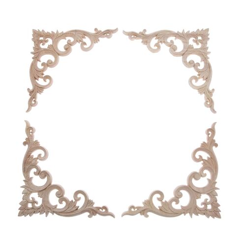 MUXSAM Wood Appliques Decorative Wood Onlays for Furniture, 4Pcs Unpainted DIY Retro Wooden Corner Carving Decals for Door Fireplace Dresser Cabinet Mirror Bed Mantel Decor, 10x10cm/3.94"x3.94" in Kuwait