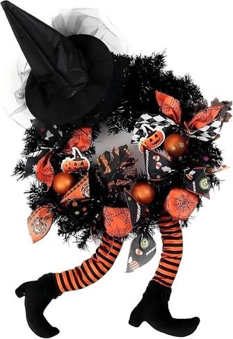 Halloween Wreath for Front Door Multi-Legged Witch Outdoor Decorations Outside Scary Signs Decor Large Black Clearance Hangers Happy Decoration Orange Ornaments Wreaths Maple Leaf Party in Saudi Arabia