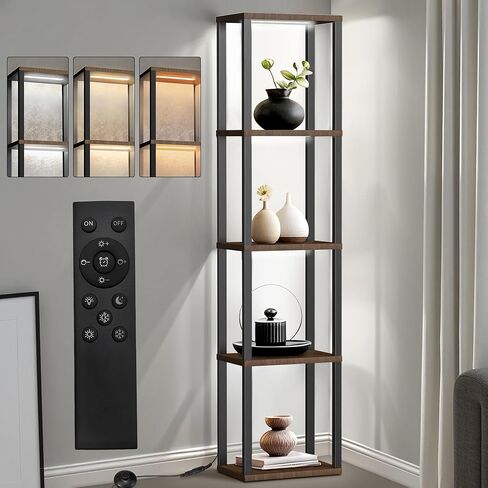 5 Tiers Corner Shelf with Light, WIFI RGB LED Floor Lamp Compatible with Alexa, Smart App and Remote Control, Corner Display Cabinet with Storage Rack for Collectibles Curio Living Room Bedroom Home in Saudi Arabia