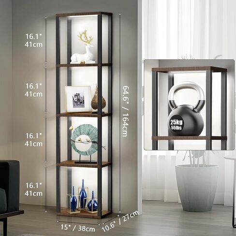 5 Tiers Corner Shelf with Light, WIFI RGB LED Floor Lamp Compatible with Alexa, Smart App and Remote Control, Corner Display Cabinet with Storage Rack for Collectibles Curio Living Room Bedroom Home in Saudi Arabia
