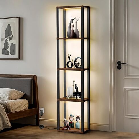 5 Tiers Corner Shelf with Light, WIFI RGB LED Floor Lamp Compatible with Alexa, Smart App and Remote Control, Corner Display Cabinet with Storage Rack for Collectibles Curio Living Room Bedroom Home in Saudi Arabia
