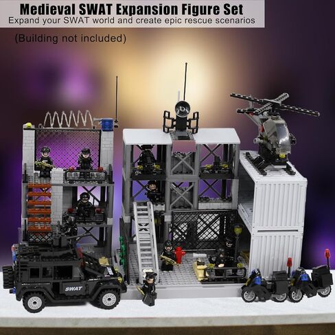 SWAT Set with 12 SWAT Officers, 2 Mounted Police with Horse – 1 Helicopter, 1 Armored SWAT SUV Vehicle,and 2 Motorcycle,Safe & Durable ABS – Great Gift for Kids, Boys, and Collectors in Saudi Arabia