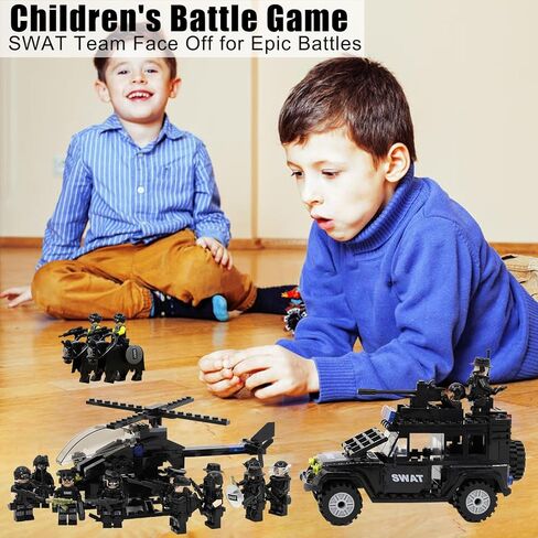 SWAT Set with 12 SWAT Officers, 2 Mounted Police with Horse – 1 Helicopter, 1 Armored SWAT SUV Vehicle,and 2 Motorcycle,Safe & Durable ABS – Great Gift for Kids, Boys, and Collectors in Saudi Arabia