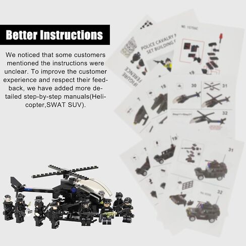 SWAT Set with 12 SWAT Officers, 2 Mounted Police with Horse – 1 Helicopter, 1 Armored SWAT SUV Vehicle,and 2 Motorcycle,Safe & Durable ABS – Great Gift for Kids, Boys, and Collectors in Saudi Arabia
