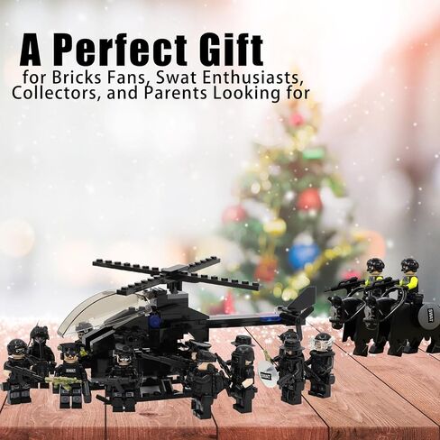SWAT Set with 12 SWAT Officers, 2 Mounted Police with Horse – 1 Helicopter, 1 Armored SWAT SUV Vehicle,and 2 Motorcycle,Safe & Durable ABS – Great Gift for Kids, Boys, and Collectors in Saudi Arabia