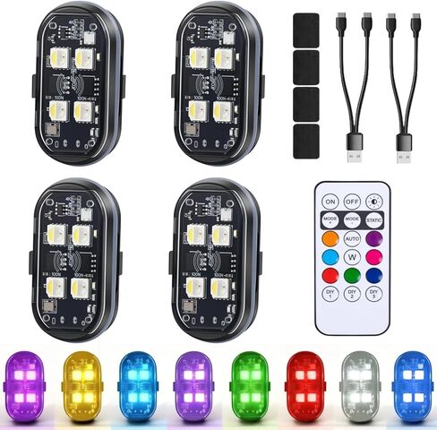 4 قطع مصابيح LED لاسلكية مع جهاز تحكم عن بعد، مصابيح روك لاسلكية عالية السطوع 8 ألوان 10 أوضاع، ضوء تحذير LED مقاوم للماء قابل لإعادة الشحن USB-C للسيارات والدراجات النارية والدراجات بدون طيار in Kuwait