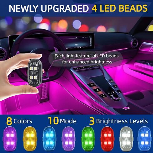 4 قطع مصابيح LED لاسلكية مع جهاز تحكم عن بعد، مصابيح روك لاسلكية عالية السطوع 8 ألوان 10 أوضاع، ضوء تحذير LED مقاوم للماء قابل لإعادة الشحن USB-C للسيارات والدراجات النارية والدراجات بدون طيار in Kuwait