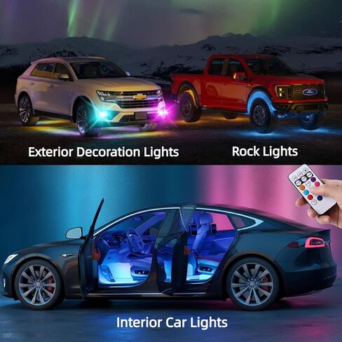 4 قطع مصابيح LED لاسلكية مع جهاز تحكم عن بعد، مصابيح روك لاسلكية عالية السطوع 8 ألوان 10 أوضاع، ضوء تحذير LED مقاوم للماء قابل لإعادة الشحن USB-C للسيارات والدراجات النارية والدراجات بدون طيار in Kuwait