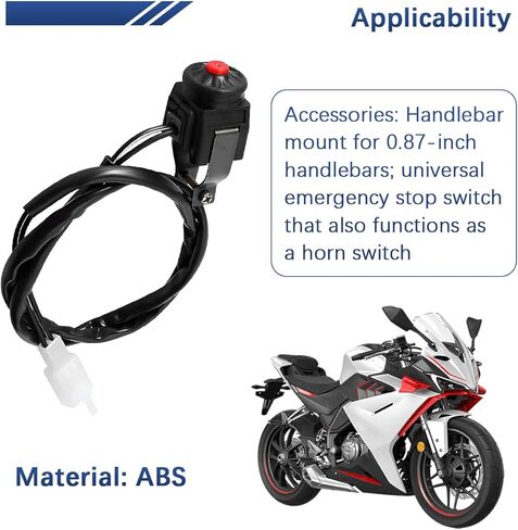 Motorbike Switch Handlebar, 7/8inch 22mm Motorcycle Engine Start Stop Kill Switch Horn Button, Scooter Exterior Stop Button Accessories, Universal for Quard Bike Cycle Motorvan (Red/Black) in Saudi Arabia