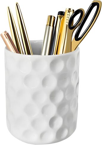 حامل أقلام سيراميك دائري، منظم مكتب أبيض، كوب قلم رصاص لطيف للمكتب، المنزل، فرش المكياج، هدية للفتيات والأطفال والنساء in Kuwait