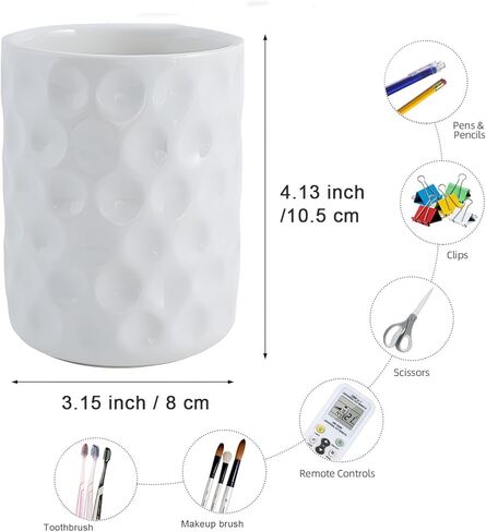 حامل أقلام سيراميك دائري، منظم مكتب أبيض، كوب قلم رصاص لطيف للمكتب، المنزل، فرش المكياج، هدية للفتيات والأطفال والنساء in Kuwait
