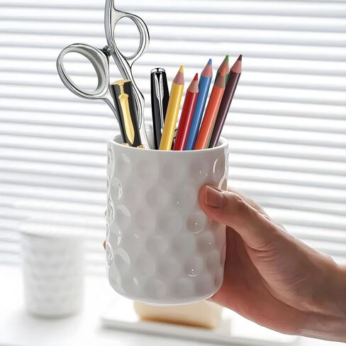 حامل أقلام سيراميك دائري، منظم مكتب أبيض، كوب قلم رصاص لطيف للمكتب، المنزل، فرش المكياج، هدية للفتيات والأطفال والنساء in Kuwait