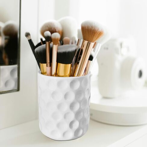 حامل أقلام سيراميك دائري، منظم مكتب أبيض، كوب قلم رصاص لطيف للمكتب، المنزل، فرش المكياج، هدية للفتيات والأطفال والنساء in Kuwait