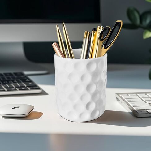 حامل أقلام سيراميك دائري، منظم مكتب أبيض، كوب قلم رصاص لطيف للمكتب، المنزل، فرش المكياج، هدية للفتيات والأطفال والنساء in Kuwait