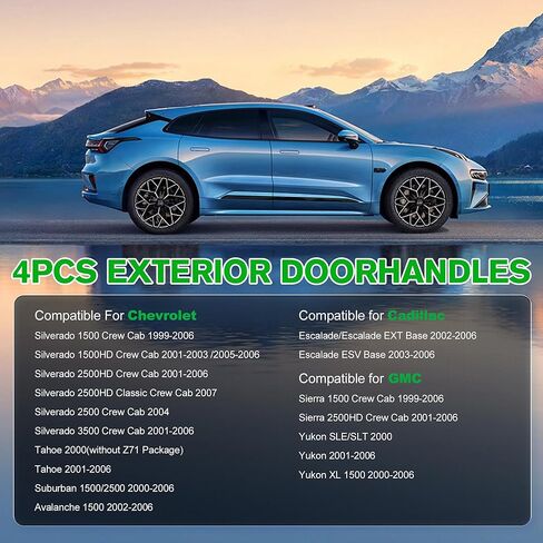 مجموعة مقابض الباب الخارجية 4 قطع، أمامي وخلفي لسيارة Chevy Silverado Suburban Tahoe Avalanche 1999-2007، لسيارة Cadillac Escalade، لسيارة GMC Sierra Yukon، يستبدل # 15034985 15721572 GM1520105، أسود in Kuwait