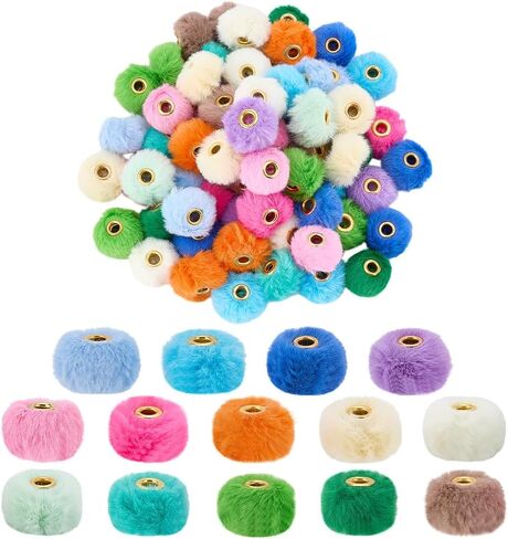 PH PandaHall 84pcs Pom Pom Beads for Pen Making, 14 Color Soft Pen Focal Beads 20mm Decorative Cute Plush Ball Bead Pompom Fuzzy Spacer Bead for Keychain Bracelet Christmas DIY Craft Jewelry Making in Saudi Arabia