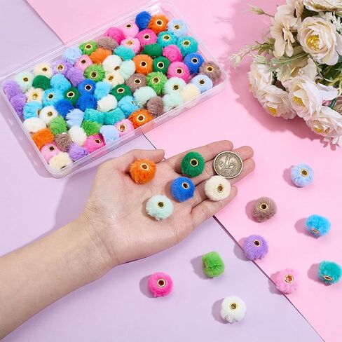 PH PandaHall 84pcs Pom Pom Beads for Pen Making, 14 Color Soft Pen Focal Beads 20mm Decorative Cute Plush Ball Bead Pompom Fuzzy Spacer Bead for Keychain Bracelet Christmas DIY Craft Jewelry Making in Saudi Arabia