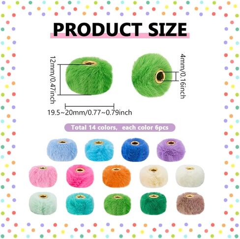 PH PandaHall 84pcs Pom Pom Beads for Pen Making, 14 Color Soft Pen Focal Beads 20mm Decorative Cute Plush Ball Bead Pompom Fuzzy Spacer Bead for Keychain Bracelet Christmas DIY Craft Jewelry Making in Saudi Arabia