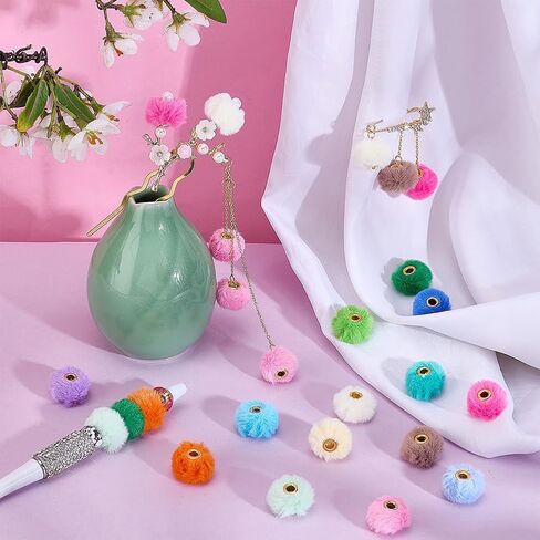 PH PandaHall 84pcs Pom Pom Beads for Pen Making, 14 Color Soft Pen Focal Beads 20mm Decorative Cute Plush Ball Bead Pompom Fuzzy Spacer Bead for Keychain Bracelet Christmas DIY Craft Jewelry Making in Saudi Arabia