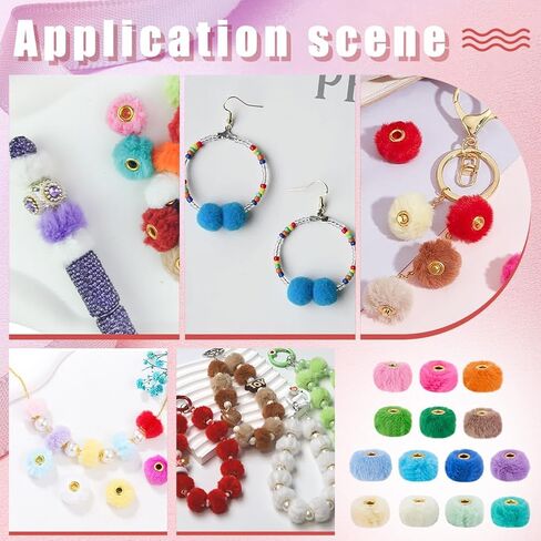 PH PandaHall 84pcs Pom Pom Beads for Pen Making, 14 Color Soft Pen Focal Beads 20mm Decorative Cute Plush Ball Bead Pompom Fuzzy Spacer Bead for Keychain Bracelet Christmas DIY Craft Jewelry Making in Saudi Arabia
