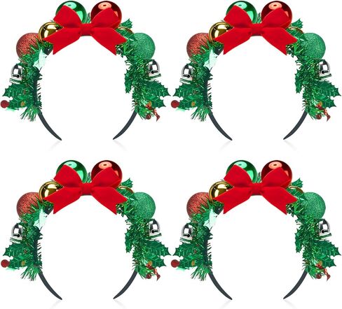Batiyeer 4 Pcs Christmas Santa Hat Headbands Xmas Headpiece Christmas Party Favor Glitter Headbands for Women in Saudi Arabia