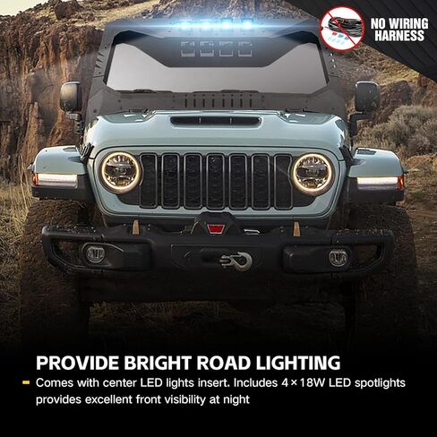 غطاء إطاري للزجاج الأمامي من Mad Max، درع للجسم من الشمس متوافق مع 2018-2024 Jeep Gladiator JT & Wrangler JL JLU (باستثناء JT Mojave & JL 4xe) مع 4 مصابيح LED in Saudi Arabia