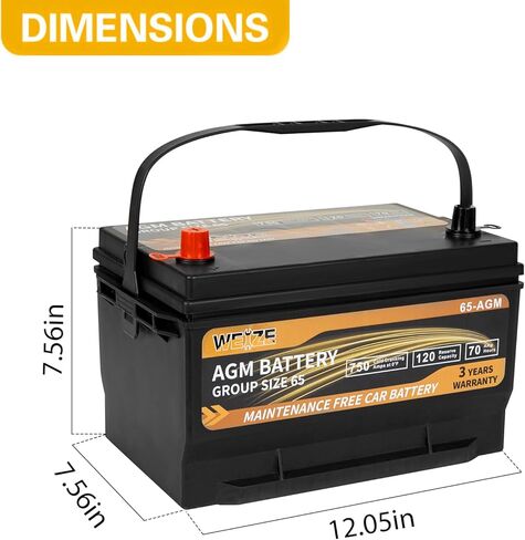 Weize Platinum AGM Battery BCI Group 94R - 12v 80ah H7 Size 94R Automotive Battery, 140RC, 850CCA, 36 Months Warranty in Kuwait