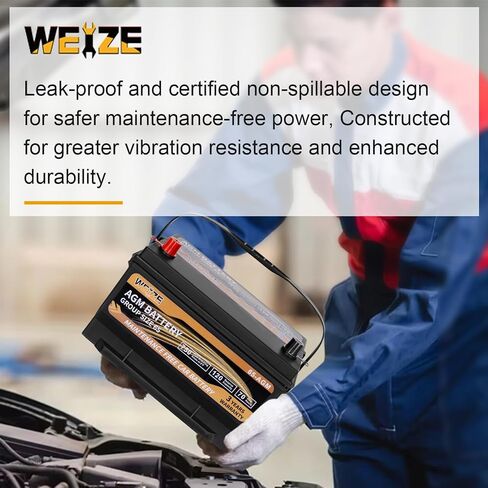 Weize Platinum AGM Battery BCI Group 94R - 12v 80ah H7 Size 94R Automotive Battery, 140RC, 850CCA, 36 Months Warranty in Kuwait